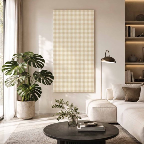 Yellow Buffalo Plaid Canvas Wall Art for Living Room, Minimalist Gingham Check Retro Linen Texture Poster Print Painting for Bedroom Office Home Decoration Wall Pictures Prepare To Hang 20"x40"