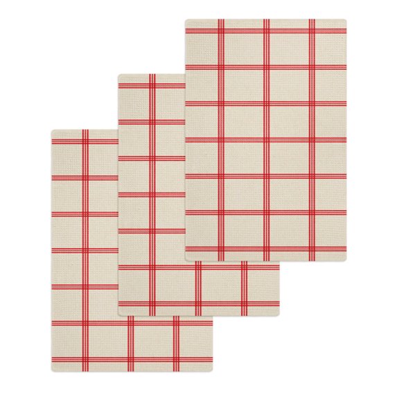 Yellow Buffalo Plaid Kitchen Dish Towels for Drying Dishes Set of 3, Red Lines Grid Pattern Vintage Waffle Weave Microfiber Hand Tea Bathroom Towels Quick Dry & Absorbent Towel 15.7x23.6