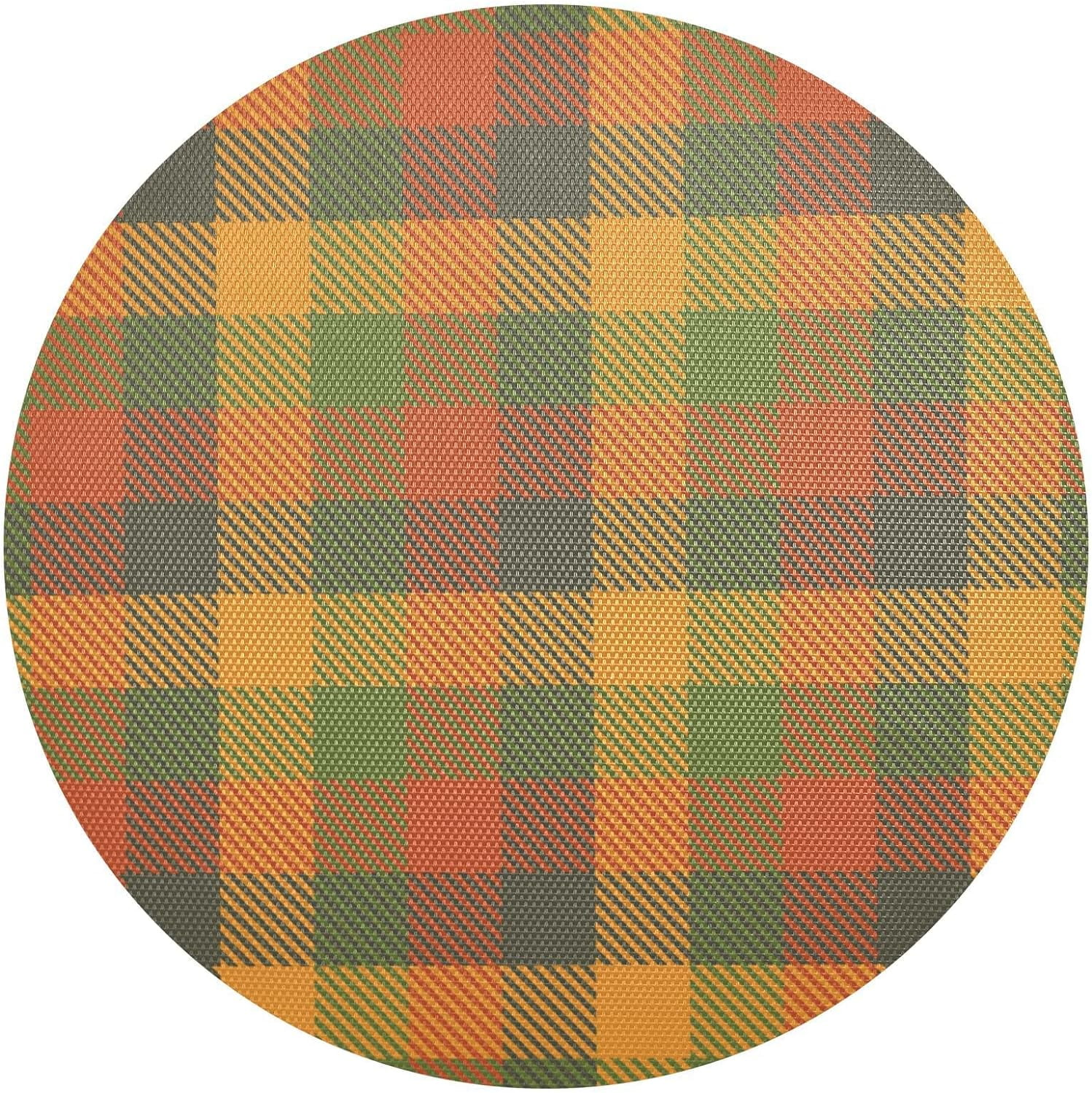Yellow Buffalo Plaid Round Placemat Set of 1, NonSlip Heat Resistant