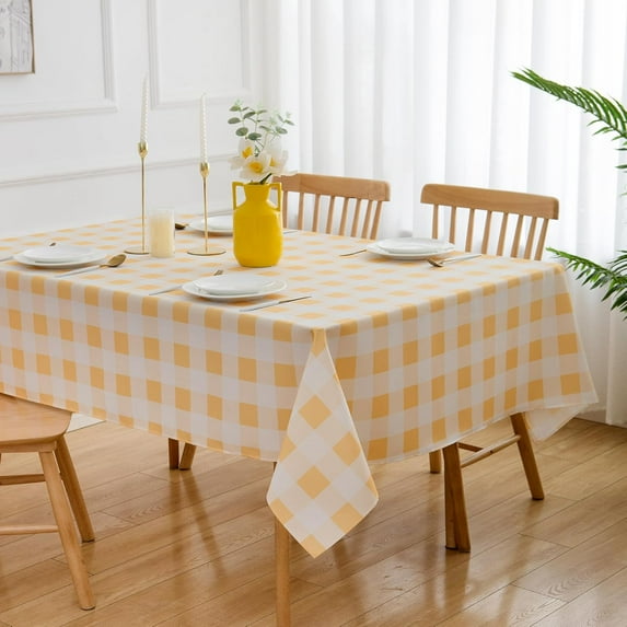 Yellow Buffalo Plaid Tablecloth 60" X 102" Rectangle Tablecloth - Yellow and White Checkered Gingham Oblong Polyester Table Cover Reusable Water Resistant for Spring Summer Holiday Party Dinner Décor