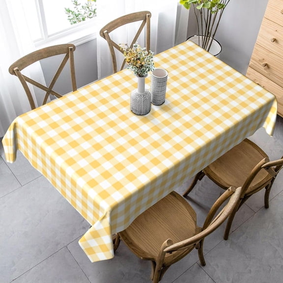 Yellow Buffalo Plaid Tablecloth 60" X 102" Rectangle Tablecloth - Yellow and White Checkered Gingham Oblong Polyester Table Cover Reusable Water Resistant for Spring Summer Holiday Party Dinner Décor