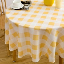 Yellow Buffalo Plaid Tablecloth 70" Round Tablecloth - Polyester Yellow and White Checkered Gingham Table Cover Reusable Water Resistant for Spring Summer Holiday Party Dinner Table Decorations