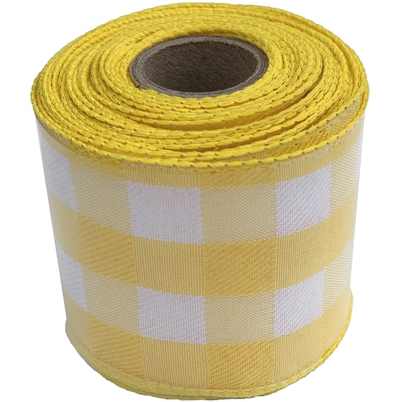 Yellow Buffalo Plaid Wired Ribbon - 2 1/2 Inch x 10 Yards, Easter, Spring, Summer Decor, Wreath, Farmhouse Decor, Fundraiser, Gift Basket, Birthday, Wedding, Fall, Christmas