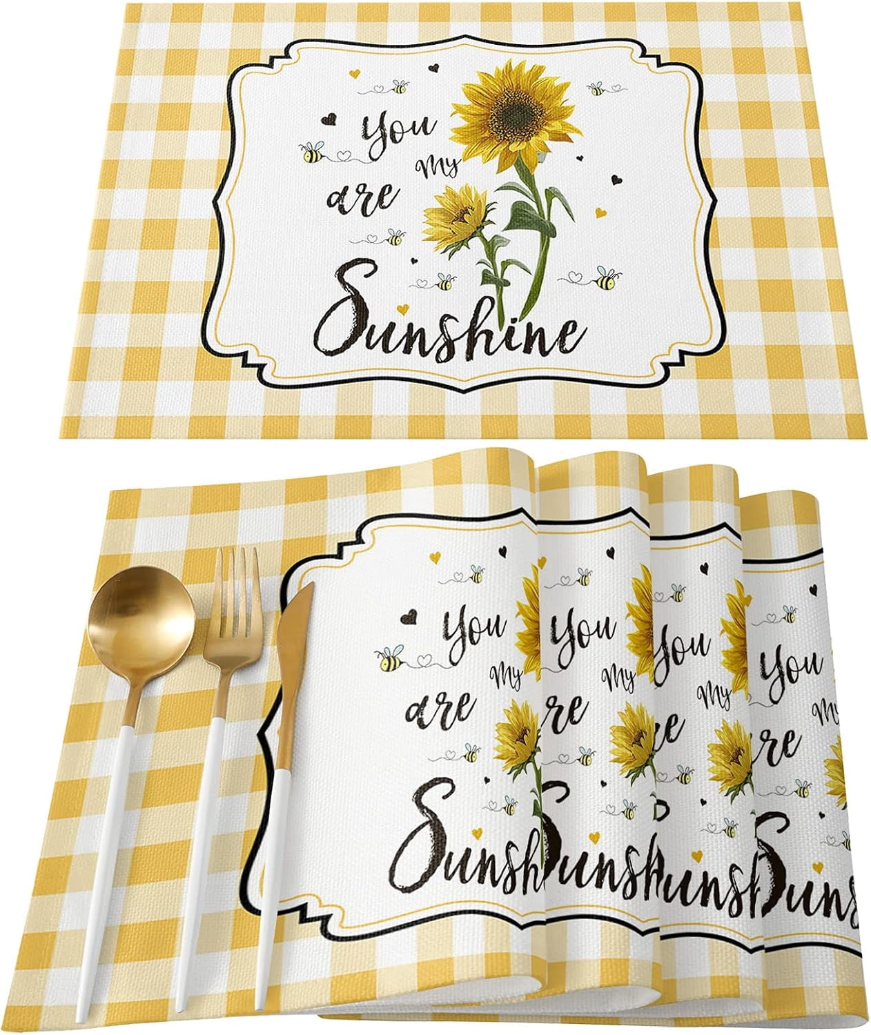 Yellow Buffalo Sunflowers Placemats Set of 4,Cotton Linen Heat ...