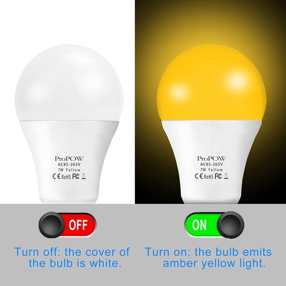 Yellow Bug Light Bulbs, Dusk to Dawn, 7W LED, 40W Equivalent, A19, Smart Auto on/Off, 580 Lumens, Porch Lights (Non-Dimmable, Amber Yellow, E26)