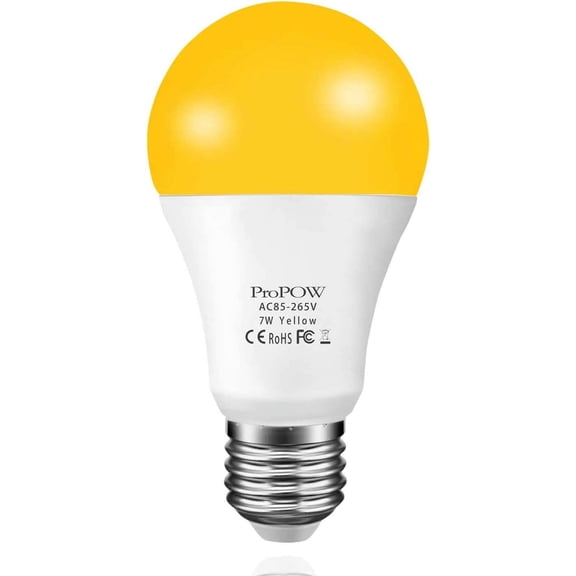 Yellow Bug Light Bulbs, Dusk to Dawn, 7W LED, 40W Equivalent, A19, Smart Auto on/Off, 580 Lumens, Porch Lights (Non-Dimmable, Amber Yellow, E26)