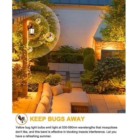 Yellow Bug Light Bulbs Outdoor, 150W Equivalent A19 Yellow Bug Lights for Outside, 13W High Brightness 1800K for Porch Lights, Not-Dimmable A19 Bulb for Patio, Deck, Backyard, Hallway, 2 Pack