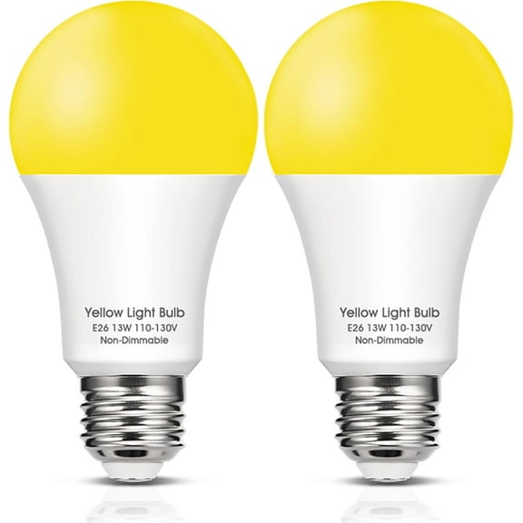 Yellow Bug Light Bulbs Outdoor, 150W Equivalent A19 Yellow Bug Lights for Outside, 13W High Brightness 1800K for Porch Lights, Not-Dimmable A19 Bulb for Patio, Deck, Backyard, Hallway, 2 Pack