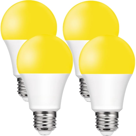 Yellow Bug Light Bulbs Outdoor, 9W (60W Equivalent) Amber 2000K LED Light Bulb for Outside, Backyard, Porch, Bedroom,Non-Dimmable, Non-Attracting, E26 Base, 4 Pack