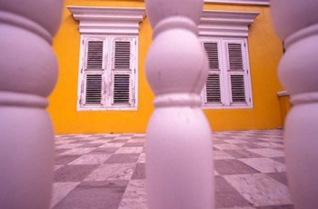 Yellow Building and Detail Willemstad Curacao Caribbean Canvas Art - Michele Westmorland DanitaDelimont (27 x 18)