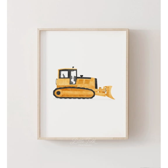 Yellow Bulldozer Poster Boys Room Decor Construction Vehicle Wall Art Birthday Party Poster, Unframed Size 8x12