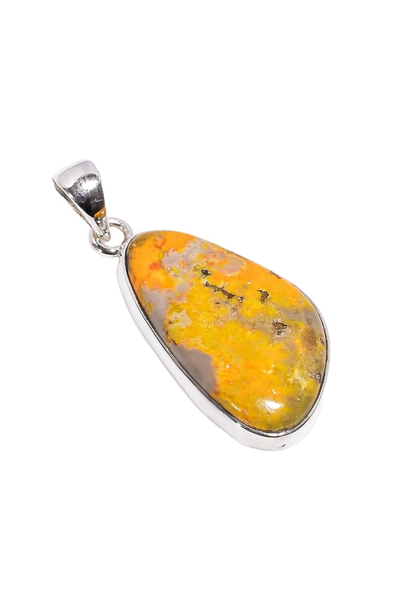 Yellow Bumble Bee Jasper Gemstone 925 Sterling Silver Handmade Pendant