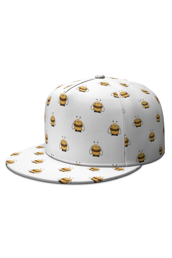 Yellow Bumble Bee Snapback Hat - Cartoon Print Flat Brim Cap - Adjustable Unisex Streetwear Fashion - Ideal Gift for Bee Fans
