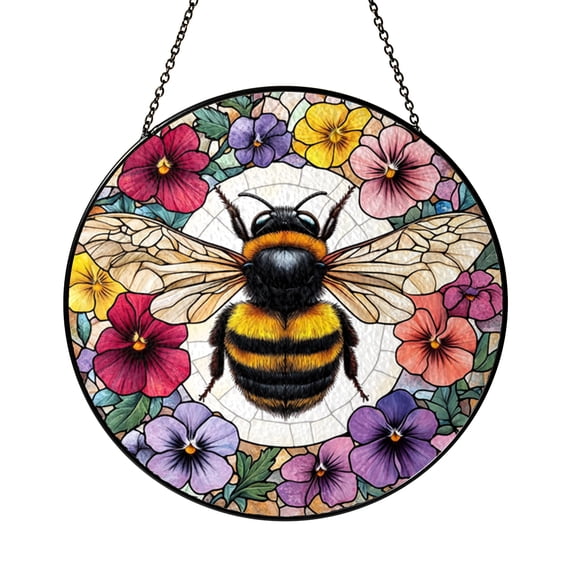 Yellow Bumblebee Faux Stained Glass Window Hanging