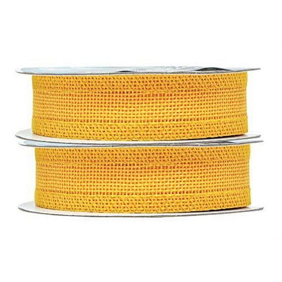 Yellow Burlap Ribbon 1 Inch 2 Rolls 20 Yards Unwired Rustic Jute Ribbon for Crafts, Mason Jars, Weddings, Party Decoration; by Mandala Crafts