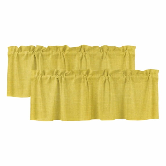 Yellow Burlap Texture Curtain Valances for Windows, Kitchen Valance Window Treatments Panel 2 Pack, Farmhouse Vintage Yellow Rod Pocket Short Curtains for Bathroom Bedroom 60 x 18 Inch