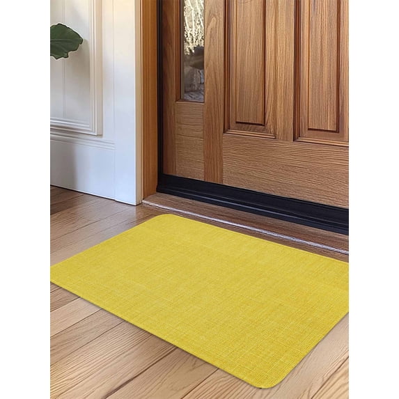 Yellow Burlap Texture Door Mat Indoor Outdoor Entrance, Non Slip Small Rug for Kitchen Bathroom Entryway Rug, Farmhouse Vintage Yellow Washable Doormat Floor Mat for Office Home Decor 18x30 Inch