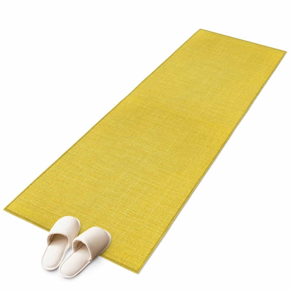 Yellow Burlap Texture Large Area Rugs for Bedroom Living Room, Soft Non Slip Carpet Bedside Rug, Farmhouse Vintage Yellow Rectangular Floor Cover Kitchen Accent Rug 2'x6' for Dining Room/Office