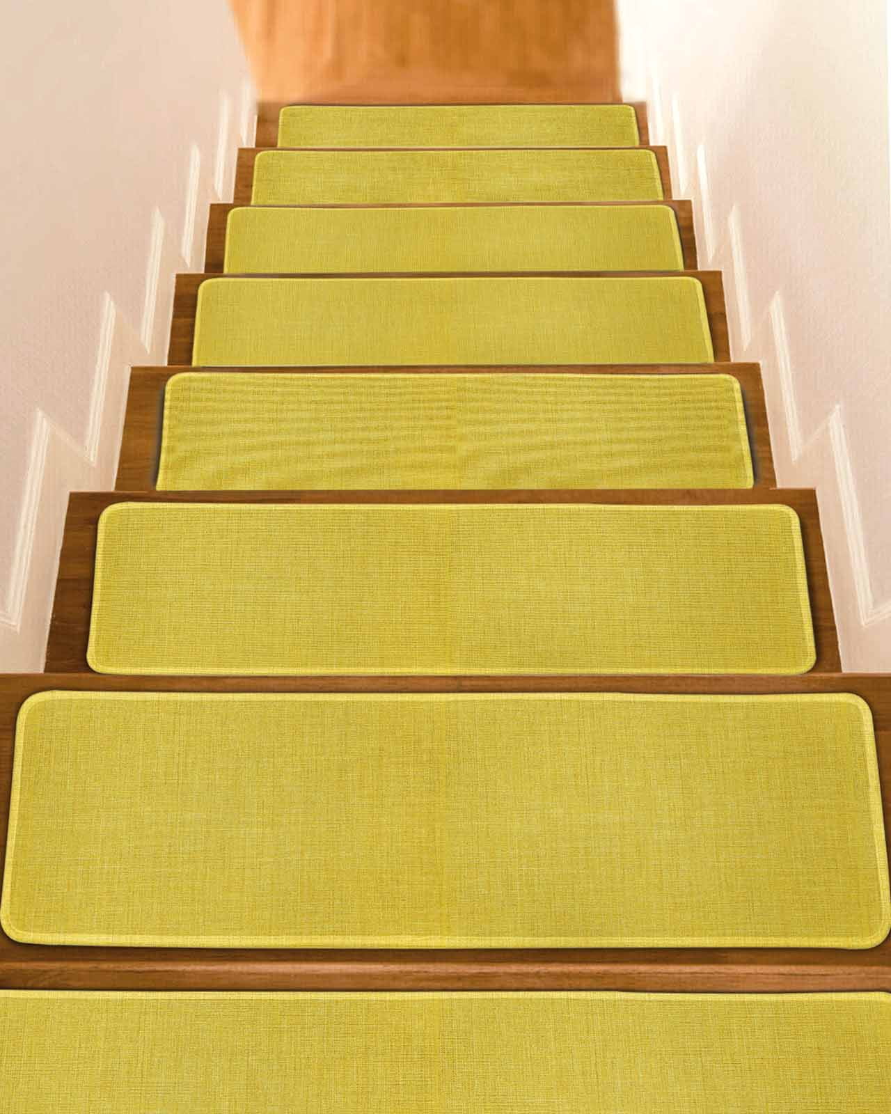 Yellow Burlap Texture Non-Slip Stair Treads for Wooden Steps, 15 Pack ...