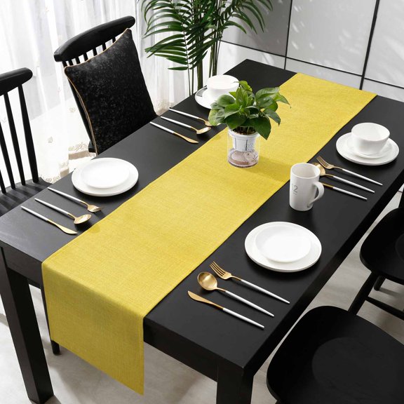 Yellow Burlap Texture Table Runner 36 Inches Small, Farmhouse Vintage Yellow Kitchen Dining Burlap Linen Tablerunner for Small/Round/Square/Wedding/Coffee/Dining Table Party Home Décor 13 x 36
