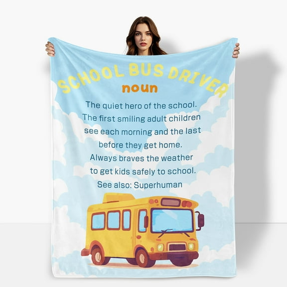 Yellow Bus Blue Transportation Safe Journey Fleece Blanket Sofa Bed Travel Camping Polyester Throw Shipped From USA Soft Warm Comfortable Flannel Blanket Ideal For Family Friends Gift