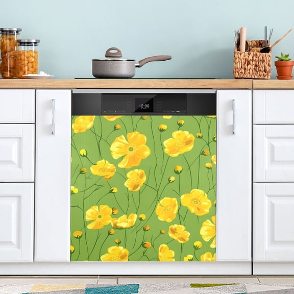 Yellow Buttercups Dishwasher Magnet Refrigerator Magnetic Cover Washing Machine Magnet Sticker Kitchen Decor