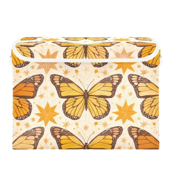 Yellow Butterflies Octagram Star Patterns Foldable Storage Bin with Lid and Handle Collapsible Storage Box 16.5 x 12.6 x 11.8 inches
