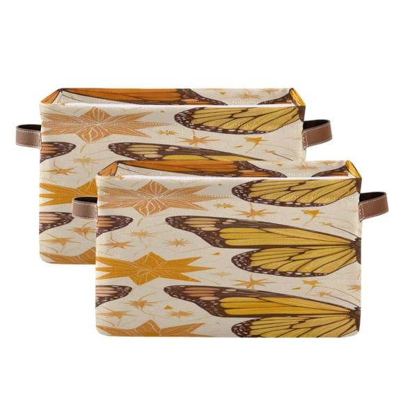 Yellow Butterflies Octagram Star Patterns Square Storage Bins with Handles Collapsible Containing Box 2 Packs