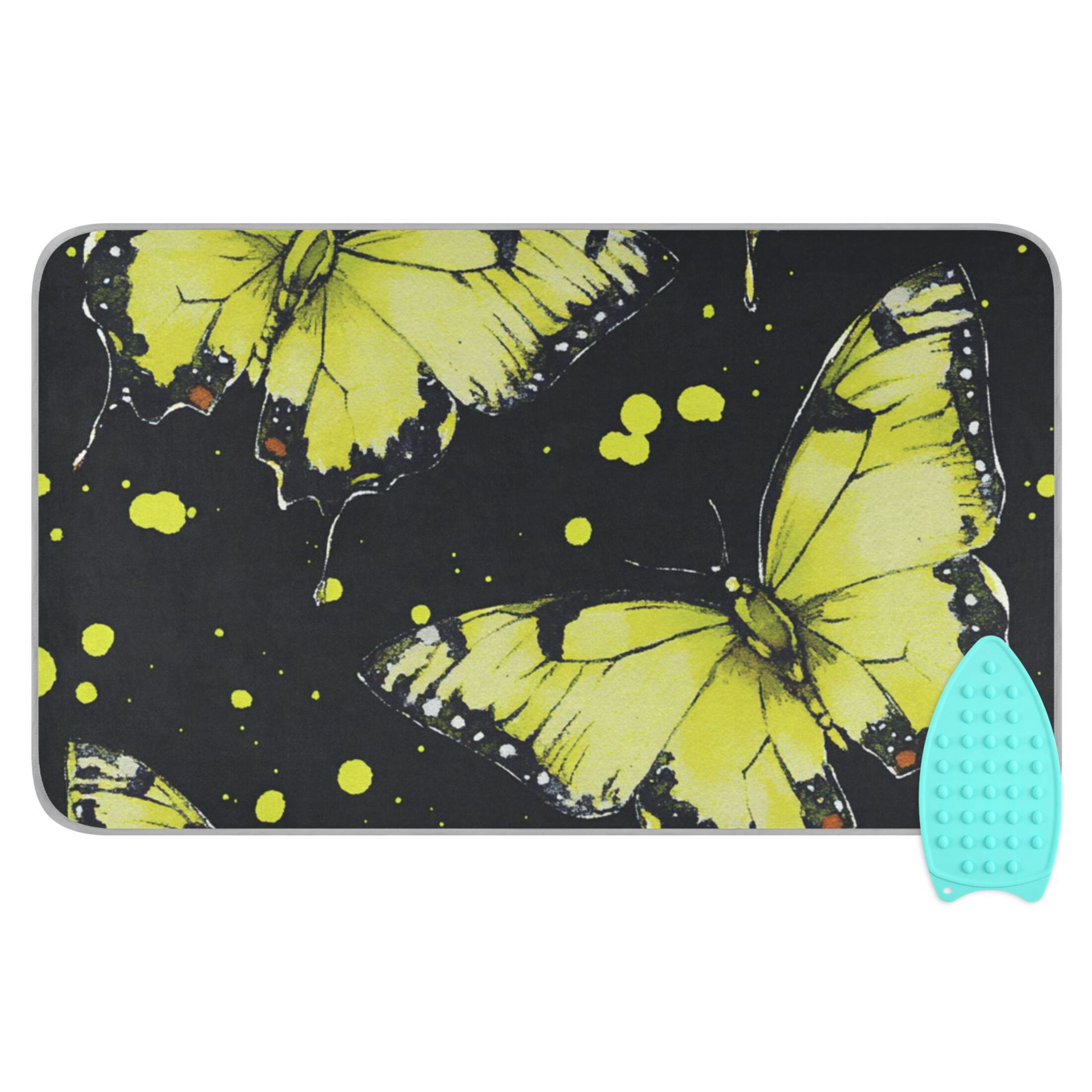 Yellow Butterflies on Black Ironing Mat Blanket for Table Top Travel Portable Ironing Board Pad 47.2x27.6 Inch