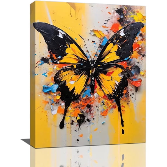 Yellow Butterfly Decor Wall Art Farmhouse Pictures Wall Decor Gift Canvas Painting Prints Modern Artwork Home Decorations Framed for Bathroom Kitchen Bedroom Living Room 12"x16"