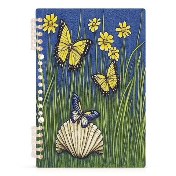 Yellow Butterfly Illustration A5 8.3x5.7in PP Notebook, Adjustable Rings, 60 Sheets, Diary or Journey Note