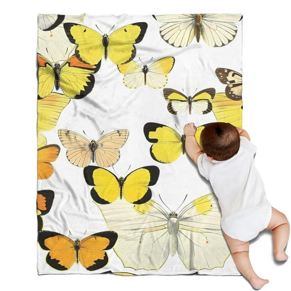 Yellow Butterfly Pattern Blanket,Comfortable Soft Flannel Throw Blanket,All Season,Warm Lightweight Blankets for Sofa Bed Couch Living Room Chair,30"x40"