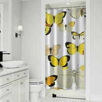 Yellow Butterfly Pattern Shower Curtain 36"x72" ,Bathroom Decorative Shower Curtains Set with 12 Hooks,Modern Waterproof Washable Shower Curtain
