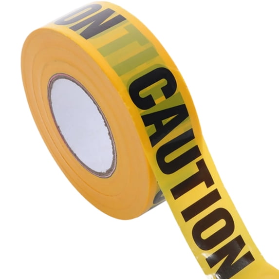Yellow CAUTION Tape Halloween Decoration, Black Warning Letter Plastic Barrier Tape, Non-Adhesive Spooky Prop for Haunted House Yard Outdoor Party Decor