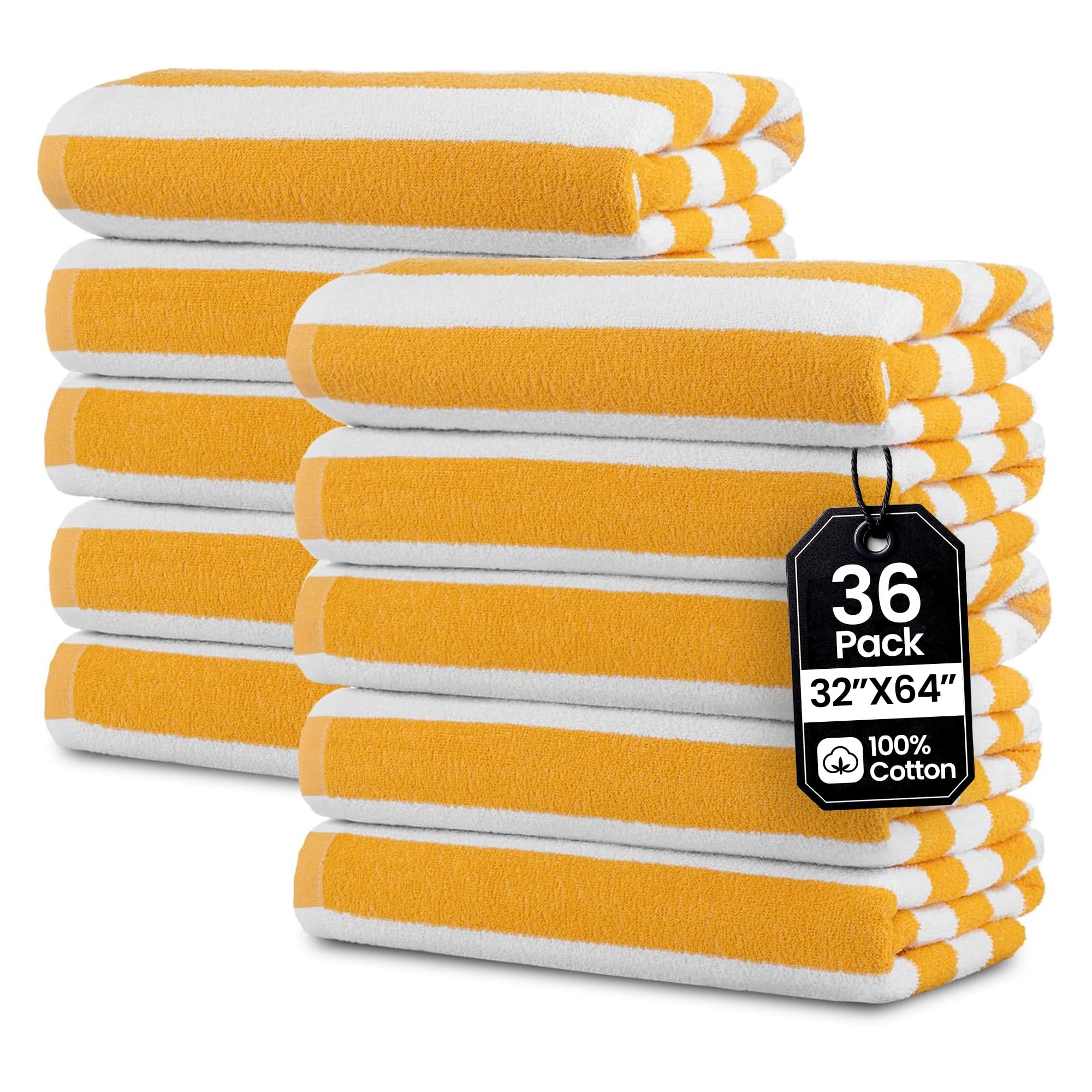 Yellow Cabana Stripe Extra Large Bulk Beach Towels 32x64 Pack of 36 - Soft Ringspun 100% Cotton Pool Towels - 3 Dozen Wholesale Beach Towel - Highly Absorbent – Perfect for Hotels, Pools and Resorts