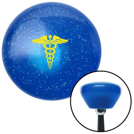 Yellow Caduceus Symbol Blue Retro Metal Flake Shift Knob with M16 x 1.5 Insert Auto