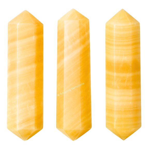 Yellow Calcite Crystal Points Double Terminated, Healing Crystals for Crafts, Crystal Grid, DIY Work (Pack of 3)