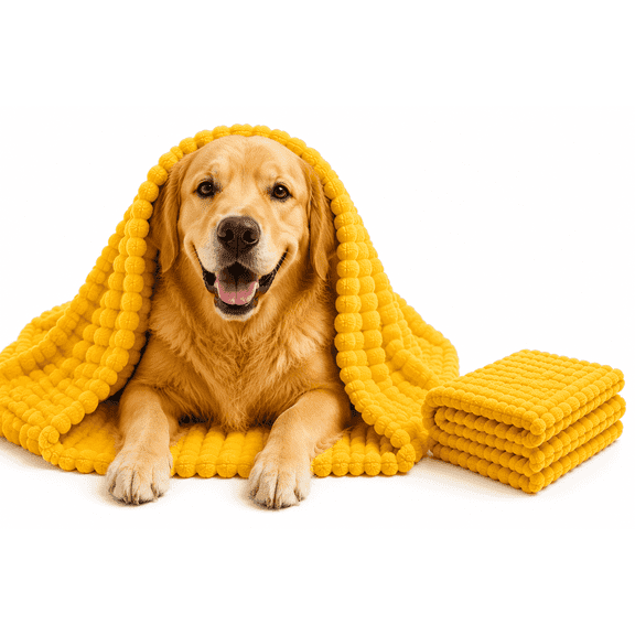 Yellow Calming Pet Throw, Emotional Support Blanket for Dogs, Soft Fleece Comfort Blanket for Dogs and Cats