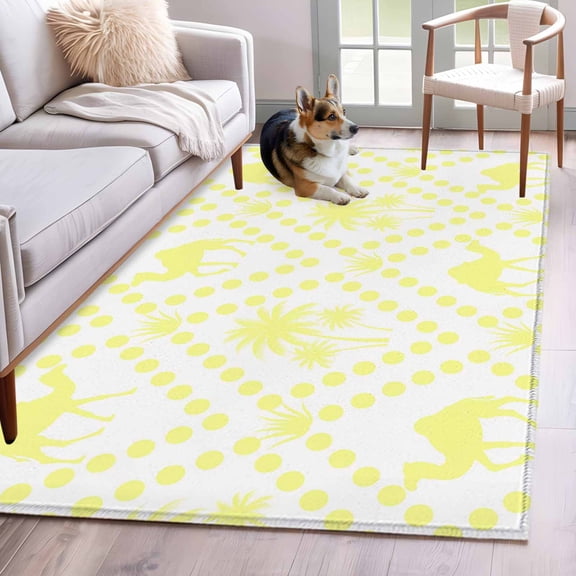 Yellow Camels Area Rugs 4x6 ft Abstract Date Coconut Tree Aloe Vera Rhombus Rustic Washable Rug Non Slip Indoor Carpet Absorbent Floor Mat for Living Room Bedroom Dining Room