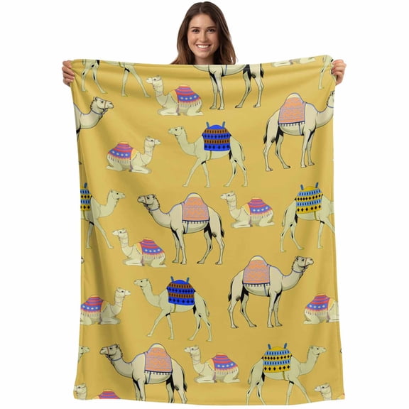 Yellow Camels Blanket Soft Cozy Warm Throw Blanket for Couch, Plush Fuzzy Flannel Fleece Blankets for Sofa, Modern Watercolor Cute Funny Animals Bed Blankets Lightweight Gifts for Women, 30"x40"