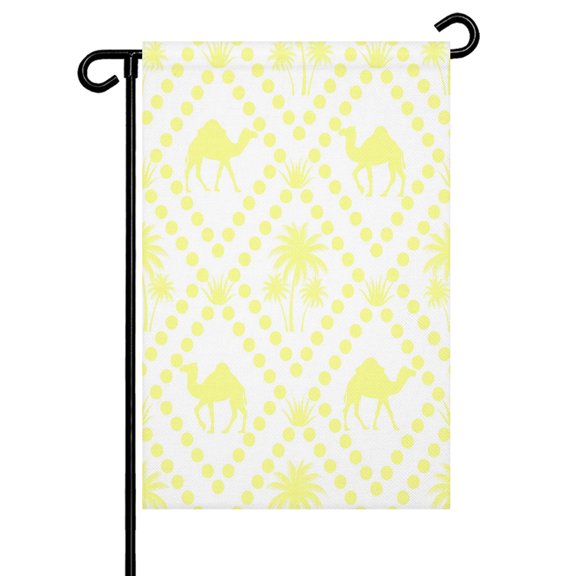 Yellow Camels Garden Flag 12x18 Inch Abstract Date Coconut Tree Aloe Vera Rhombus Rustic Double Sided Small Decorative Garden Flags for Outside, Outdoor Yard Porch Lawn Decoration