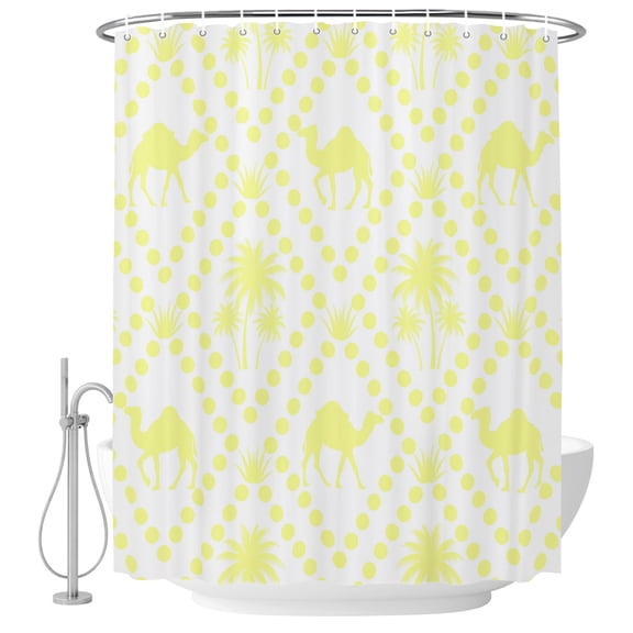 Yellow Camels Shower Curtain for Bathroom, Abstract Date Coconut Tree Aloe Vera Rhombus Rustic Waterproof Cloth Fabric Bathroom Accessories Set with 9 Rust Proof Plastic Hooks, 36"x72"