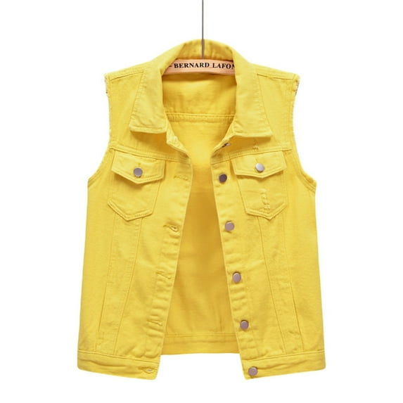 Yellow Camisole For Women, Cotton Sleeveless Tank Top For Women, Multi Color Denim Vest Female Short Spring And Summer Slim Thin Burlap Sleeveless Shoulders Broken Holes Vest Jacket