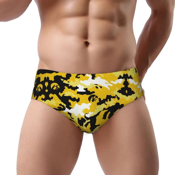 Yellow Camouflage Low Rise Mens Briefs Underwear With Supportive Contour Pouch
