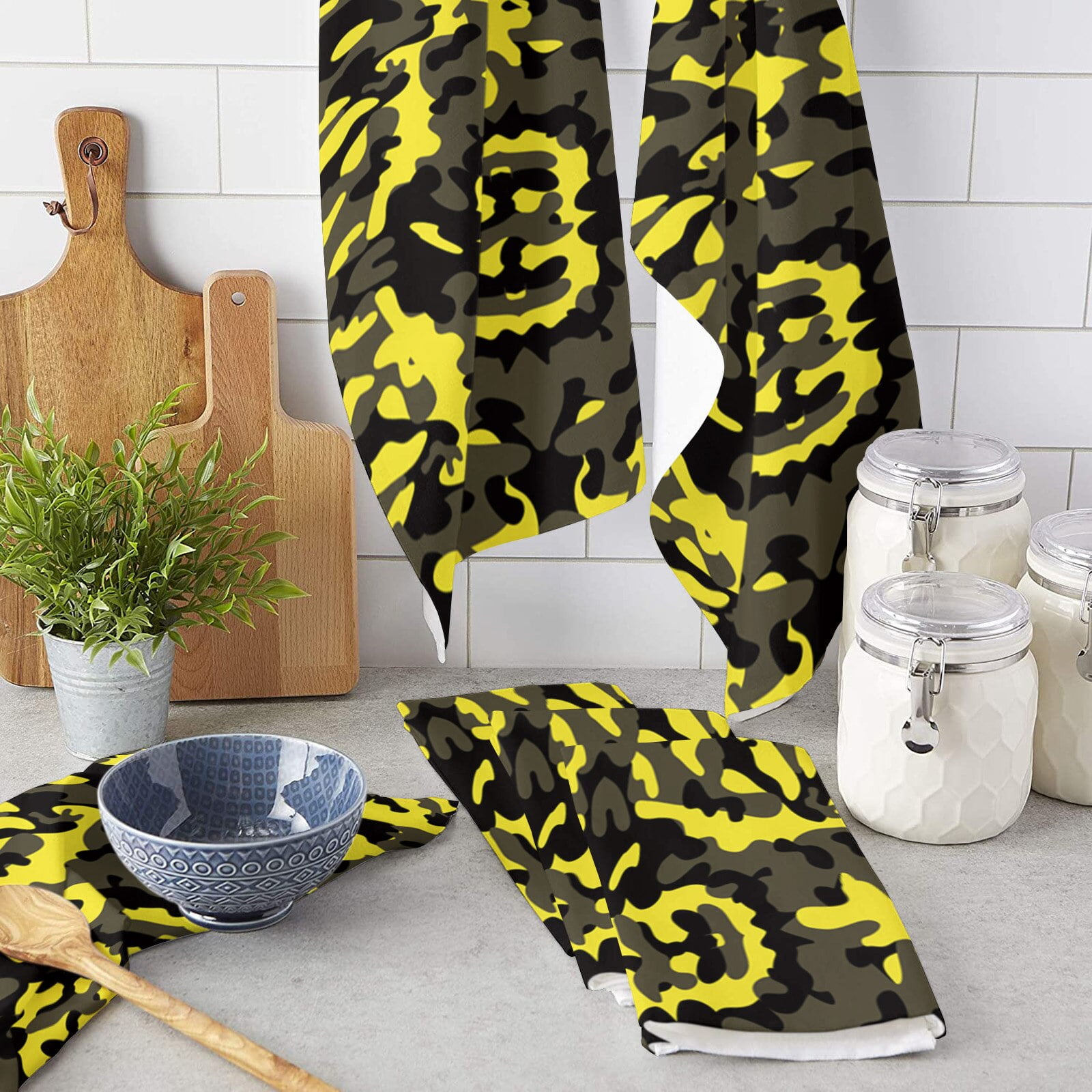 Yellow Camouflage Microfiber Kitchen Hand Towel Dish Cloth Tableware Household Cleaning Towel