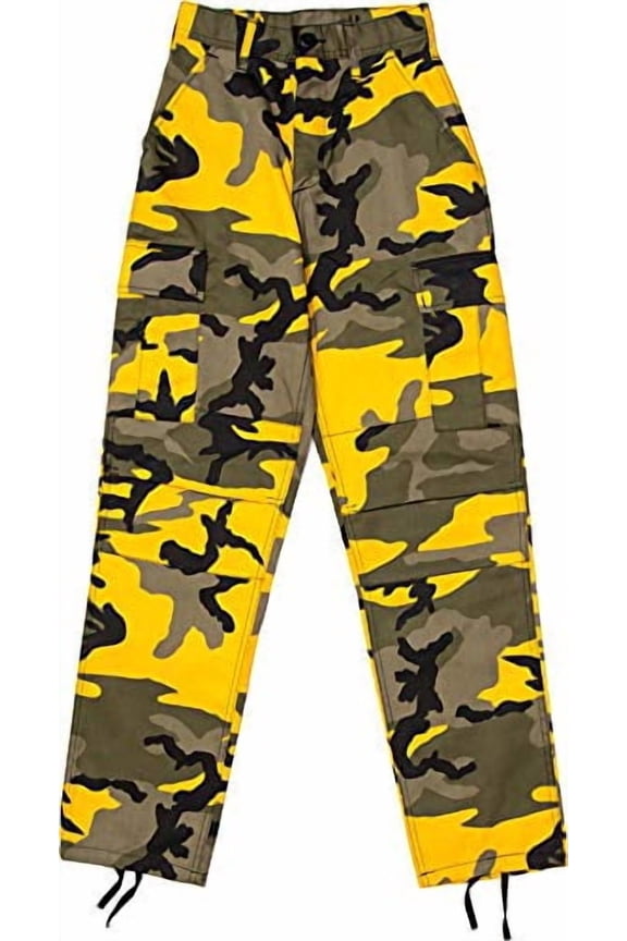 Yellow Camouflage Military BDU Pants Cargo Fatigues Fashion Trouser Camo Bottoms (X-Large)