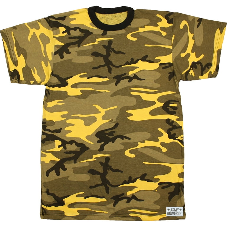 Yellow Camouflage Short Sleeve T-Shirt with ARMY UNIVERSE Pin - Size  X-Large (45-49) 