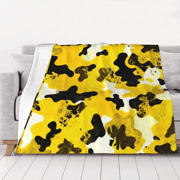 Yellow Camouflage Throw Blanket Warm Camping Outdoor Light Weight Cozy Blanket for Couch Sofa Bed 50"x40"