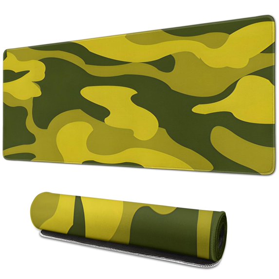 Yellow Camouflage mouse Padswaterproofwashable for Office Home Work GamingmousematRubber Base Mousepad with Stitched Edges 31.5x11.8inches