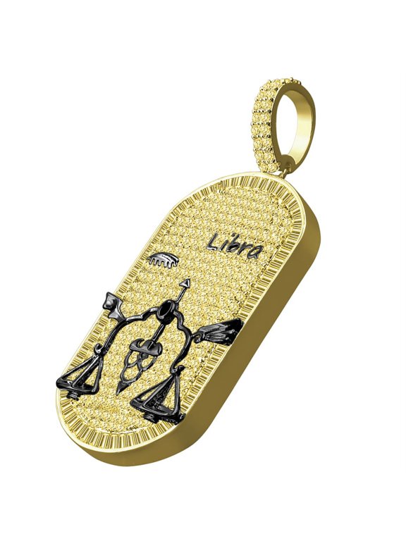 Yellow Canary Black/Gold Tone Custom Piece Libra Scales Zodiac Sign Astrology Horoscope Simulated Diamond Dog Tag Pendent Charm